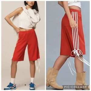 Small Anthropologie find me now bow jorts shorts red white ribbon stripe bermuda